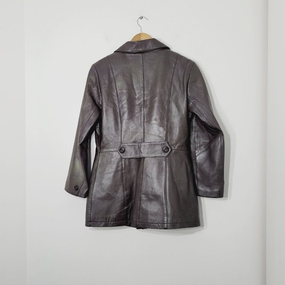 Oscar Leopold Brown 100% Lambskin Leather Lined Button Jacket Y2K Style Size XS - Picture 8 of 14